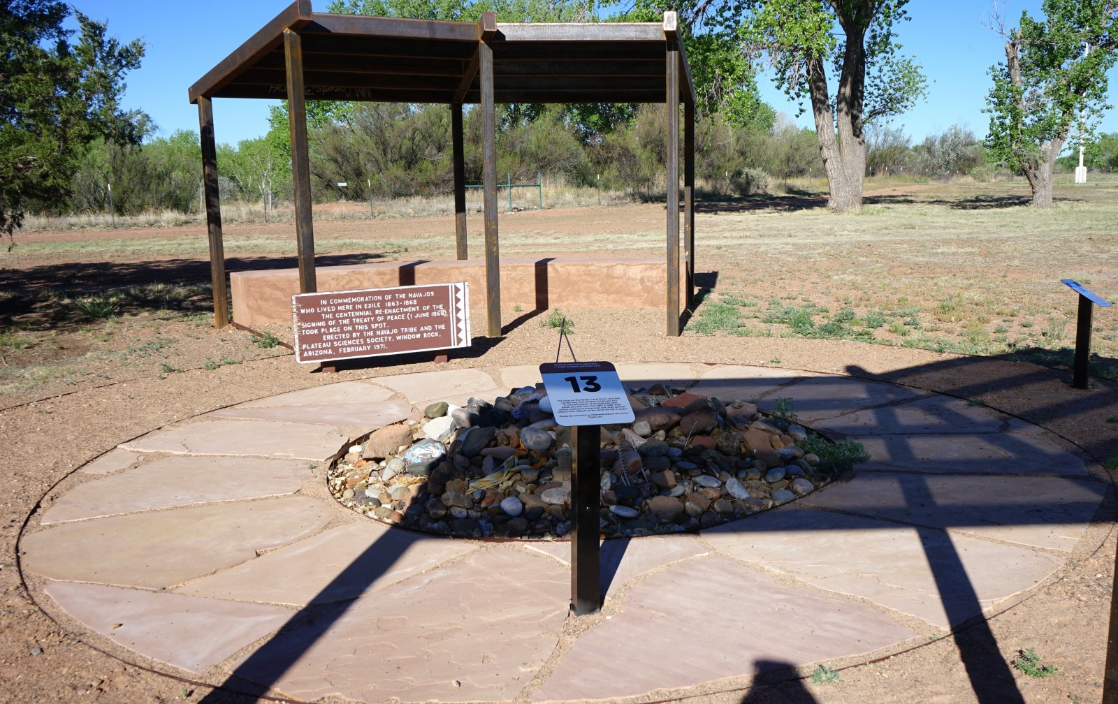 Bosque Redondo Memorial Audio Tour Stop 13 next to Navajo Traveler's Shrine.