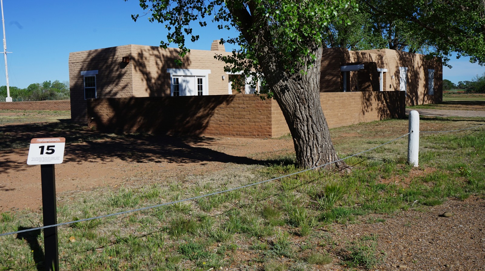 Bosque Redondo Memorial Audio Tour Stop 15 next to Site Casita and Barracks Exhibit.