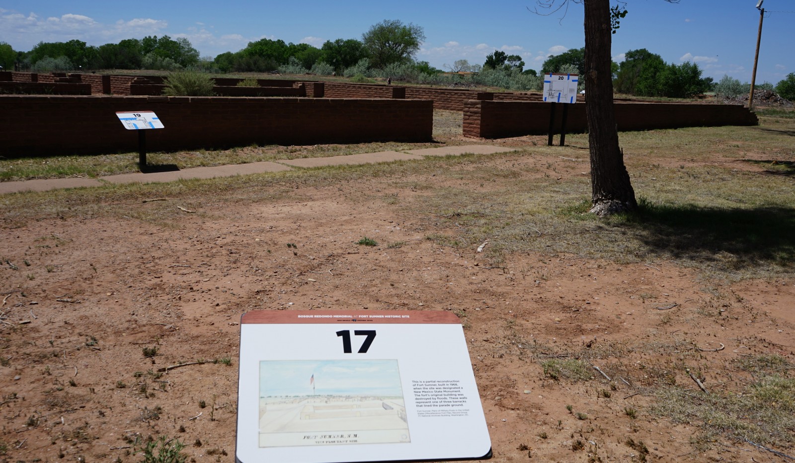 Bosque Redondo Memorial Audio Tour Stop 17, Fort reconstruction in the foreground.