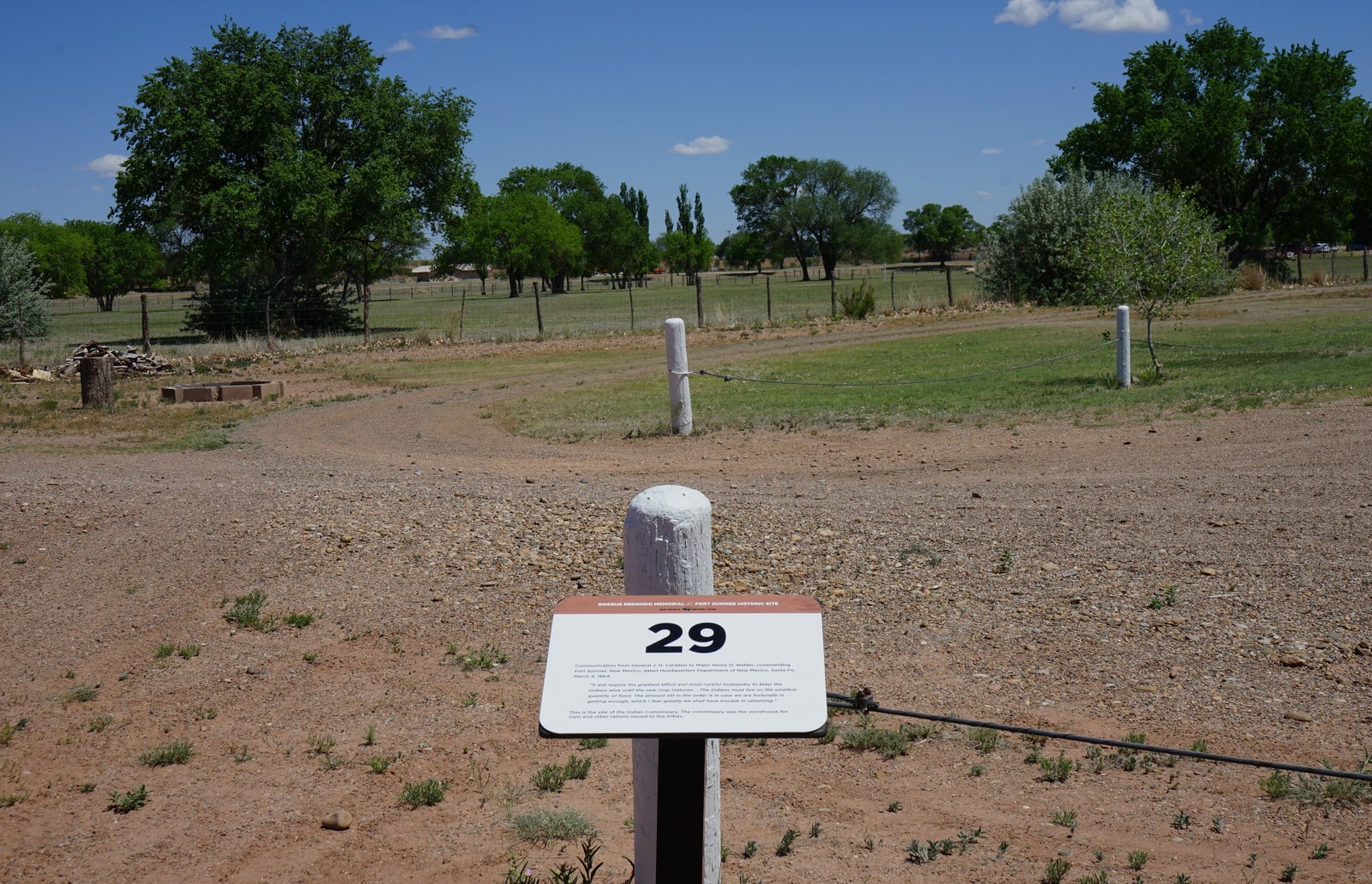 Bosque Redondo Memorial Audio Tour Stop 29, near white posts.