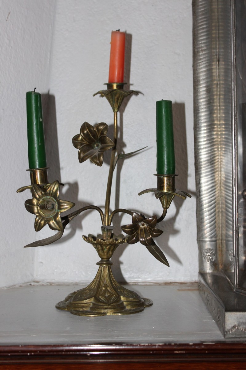 Artist Unknown. Candelabra, ca. late 1800s. Brass. Collection, Taylor-Mesilla Historic Property.